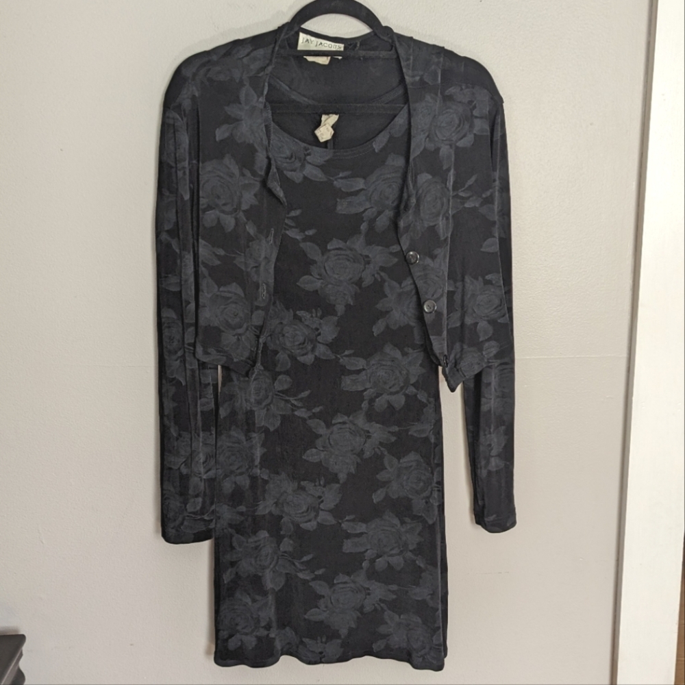 Black Floral Sheath Dress with Matching Bolero